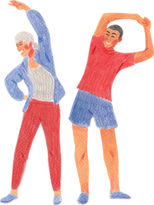 Organic Textured Elderly Mothers with Children Stretching